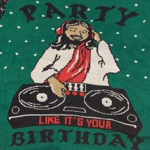 Ugly Christmas Sweater DJ Jesus Party Like It's Your Birthday - Adult XXL